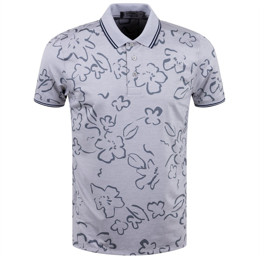 G/FORE Floral Watercolour Polo Light Heather Grey